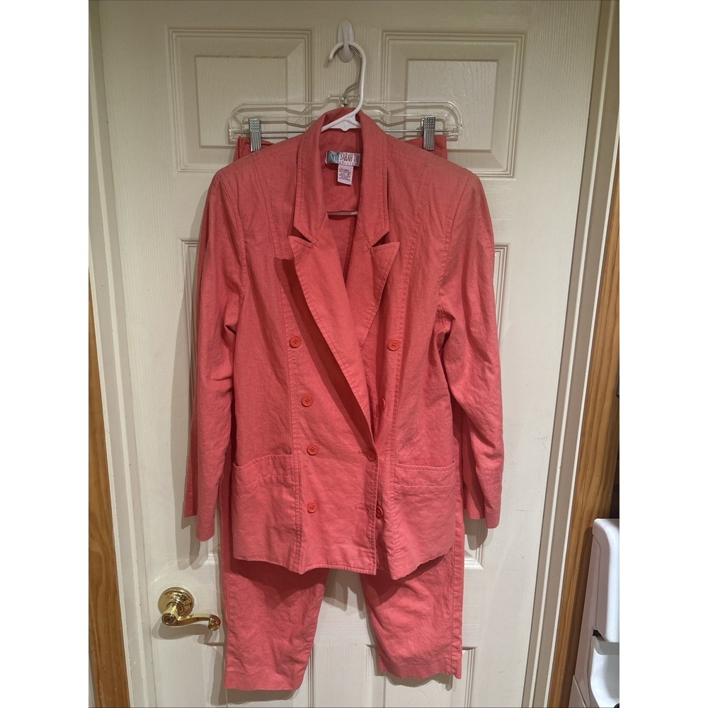 Sarah Taylor Collections Linen Blend Two-Piece Suit Set Size 7/8 Coral Salmon